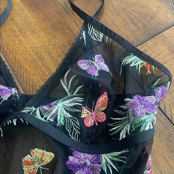 INC CONCEPTS EMBROIDERED SHEER BLACK MESH BODYSUIT TROPICAL FLORAL SIZE M - Picture 6 of 12